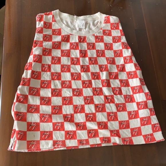 MadeWorn Rolling Stones Checkered tongue repeat  zip Tee Tank - Picture 2 of 8